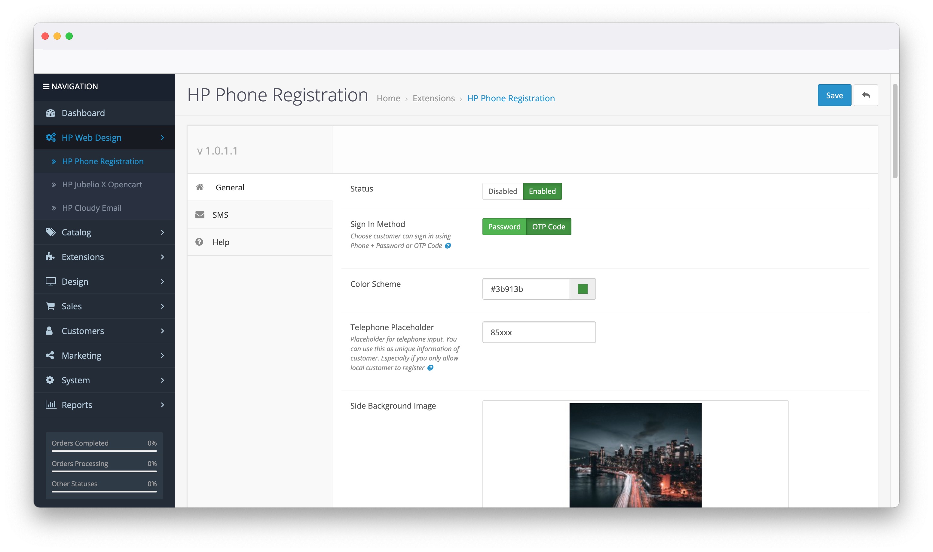 phone based registration setting on opencart